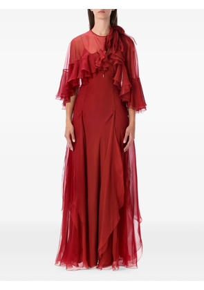 Alberta Ferretti ruffled cape-overlay maxi dress - Red