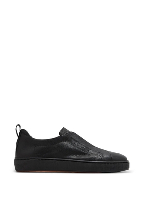 Santoni grainy leather slip-on sneakers - Black