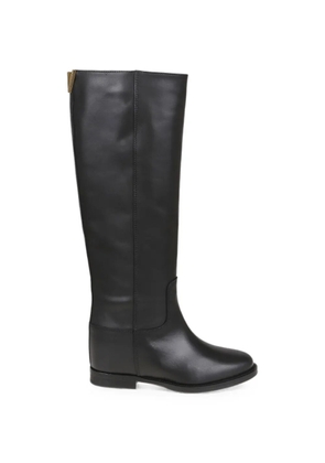 Via Roma 15 V-logo inner wedge-heel knee-high boots - Black