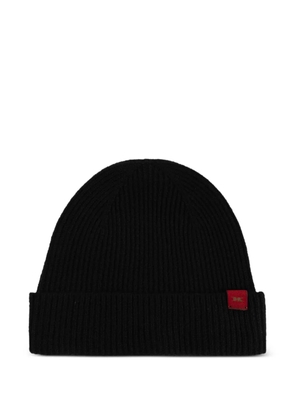 Kiton ribbed-knit logo-patch beanie hat - Black