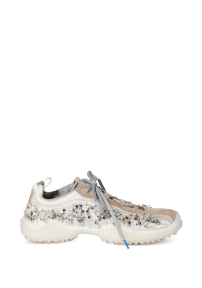 Miu Miu Bubble embroidered technical fabric and suede sneakers - White