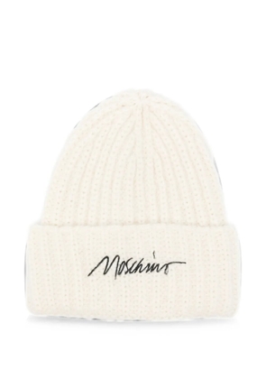 Moschino logo-embroidered ribbed beanie hat - Neutrals