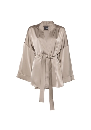 Marina Rinaldi Butterfly belted satin-finish blouse - Neutrals