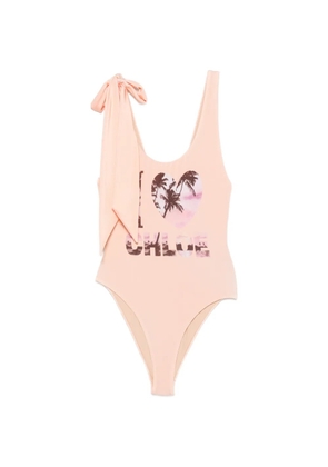 Chloé bow-detail graphic-print swimsuit - Pink