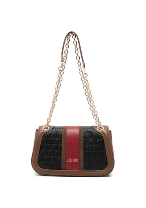 LIU JO monogram-embossed stripe-detail shoulder bag - Black