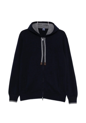 Fedeli Davis zip-up drawstring knitted hoodie - Blue