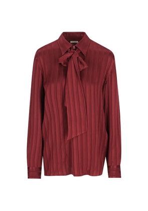 Saint Laurent Cassandre lavallière blouse in striped silk jacquard - Red