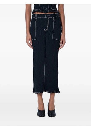 Issey Miyake midi Wavelet contrast-stitching elasticated-waistband skirt - Black