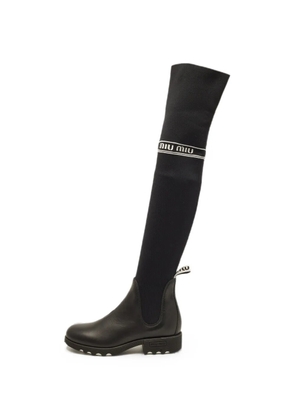 Miu Miu Pre-Owned knit leather boots - Black