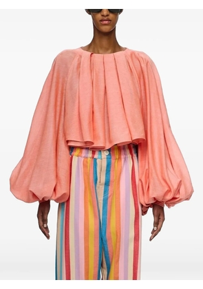 Marrakshi Life The Cropped pleated-detail balloon-sleeve blouse - Orange