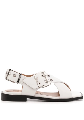 GANNI buckled crossover-strap sandals - White