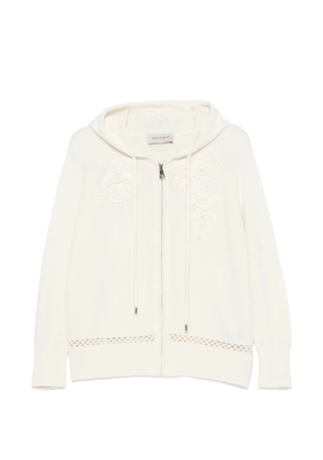 ERMANNO FIRENZE floral-embroidered open-knit hoodie - Neutrals