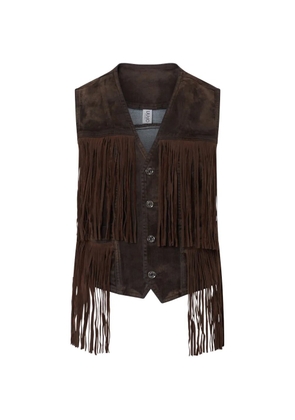 LIU JO fringed vest in flocked fabric - Brown
