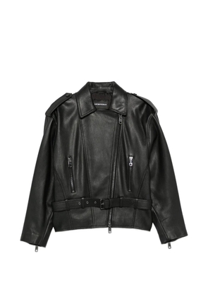 Emporio Armani belted leather jacket - Black