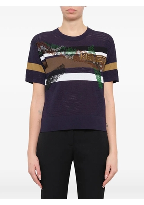 Kenzo logo-embroidered striped sweater - Blue