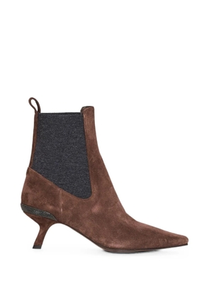 Brunello Cucinelli Monile-embellished suede ankle boots - Brown