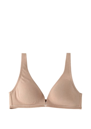 Emporio Armani logo-embroidered cotton triangle bra - Neutrals