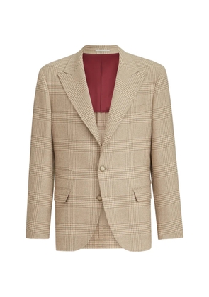 Brunello Cucinelli comfort wool and cashmere Prince of Wales flannel deconstructed blazer with large peak lapels - Neutrals