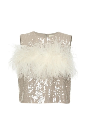 LAPOINTE sequin feather-trim top - Grey