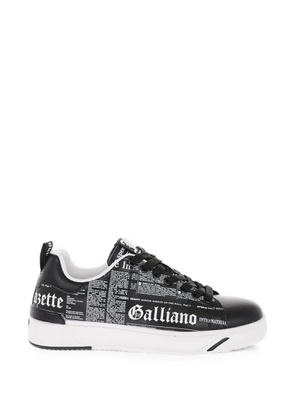 John Galliano newspaper-print lace-up sneakers - Black