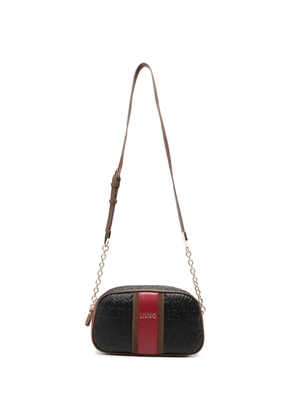 LIU JO medium monogram-embossed stripe-detail cross body bag - Black