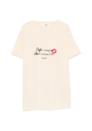 LIU JO crystal-embellished graphic-print T-shirt - Neutrals