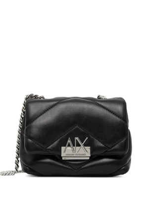 Armani Exchange mini quilted logo-plaque shoulder bag - Black