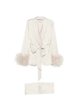 THE ARCHIVIA feather-trim belted suit - Neutrals