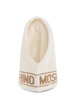 Moschino logo-intarsia ribbed-knit balaclava - White