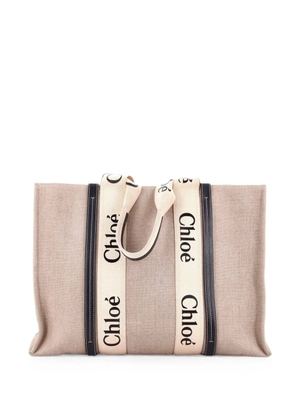 Chloé Pre-Owned Woody Canvas with Leather Large tote bag - Black
