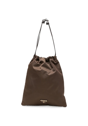 Prada logo-plaque drawstring tote bag - Brown