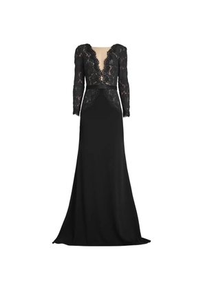 Tadashi Shoji Corwin lace-panelled belted gown - Black