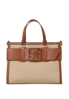 Armani Exchange logo-plaque raffia-effect tote bag - Neutrals