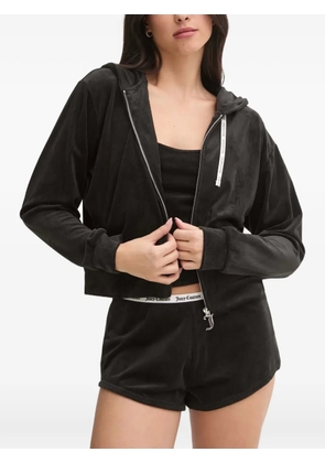 Juicy Couture ribbed-knit logo-pendant hoodie - Black