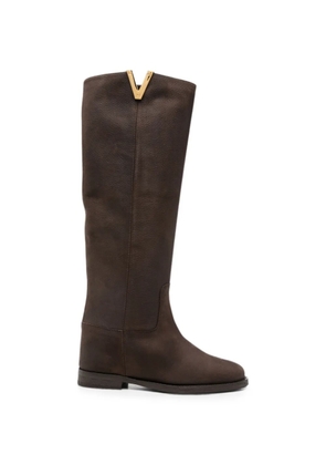 Via Roma 15 V-plaque leather knee-high boots - Brown