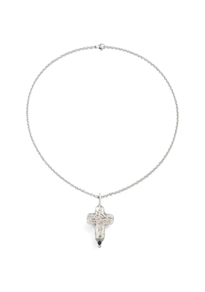 POISONED HEARTS cross-pendant rolo-chain necklace - Silver