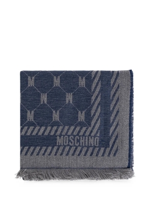 Moschino monogram-print frayed scarf - Blue