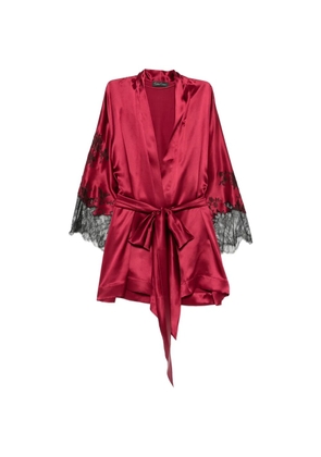 Carine Gilson lace-trim silk kimono - Red