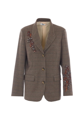 LIU JO blazer prince of wales check with rhinestones tartan - Brown
