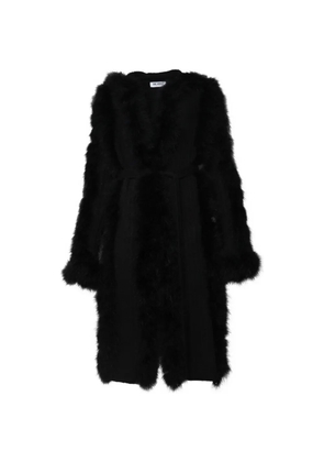 The Attico feather-trim belted coat - Black