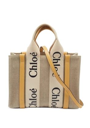 Chloé Pre-Owned small Woody leather-trim tote bag - Neutrals