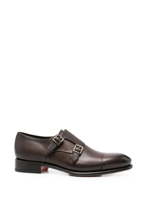 Santoni double-strap grained leather monk shoes - Brown