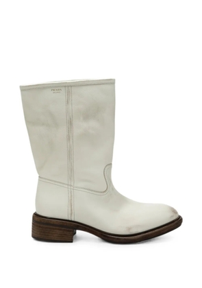 Prada Vintage-effect leather boots - Neutrals