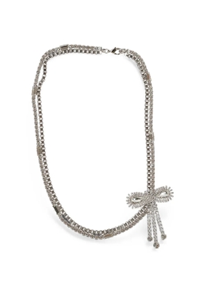 Alessandra Rich crystal-embellished bow-detail necklace - Silver