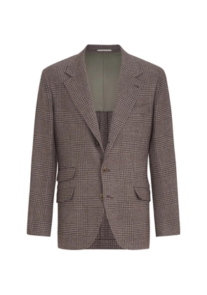 Brunello Cucinelli comfort wool and cashmere Prince of Wales flannel deconstructed Cavallo blazer - Brown