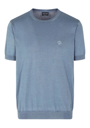 Giorgio Armani logo-embroidered knitted T-shirt - Blue