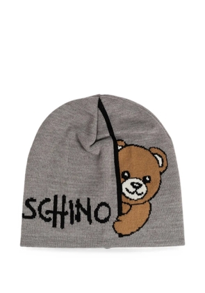 Moschino Teddy Bear logo-intarsia beanie hat - Grey