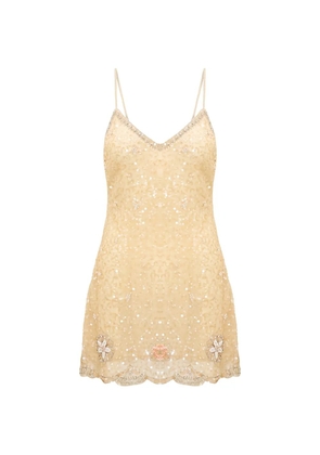 LoveShackFancy mini sequin-embellished floral-patch dress - Neutrals