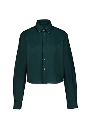 AMI Paris shirt cropped classic fit embroidered cotton - Green