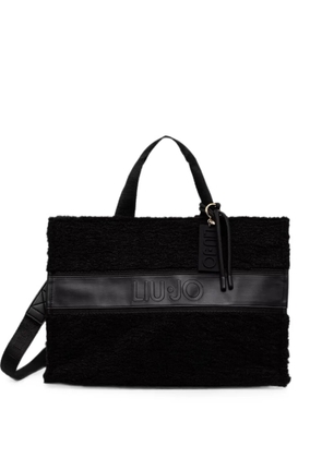 LIU JO fleece-texture logo-patch tote bag - Black